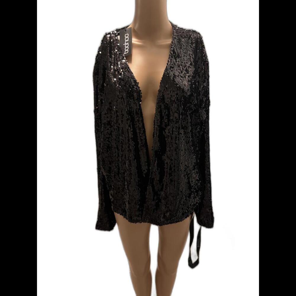 Glamorous Black Sequin Kimono Jacket - Perfect for Night Out